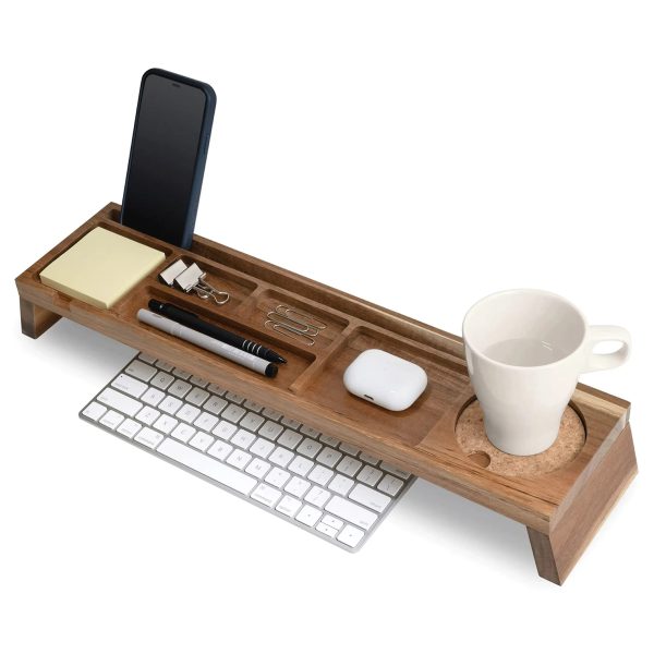 Natural Wood Multi Compartment Minimalist Desk Organizer