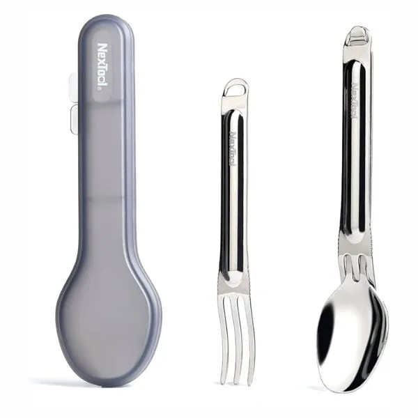 NexTool Outdoor Pure Titanium Spork and Spoon Reusable Camping Utensil Cutlet Set wtih Case