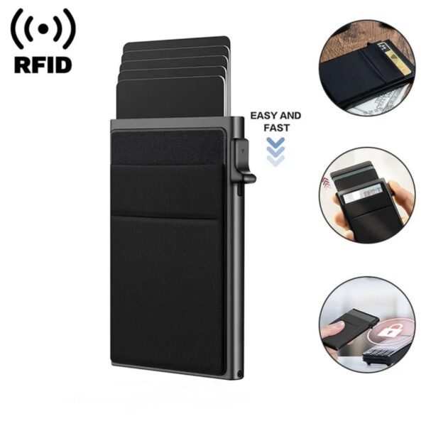 YOUYUE RFID Blocking Aluminum Ultra-thin Card Holder with Money Pocket Pop up Wallet