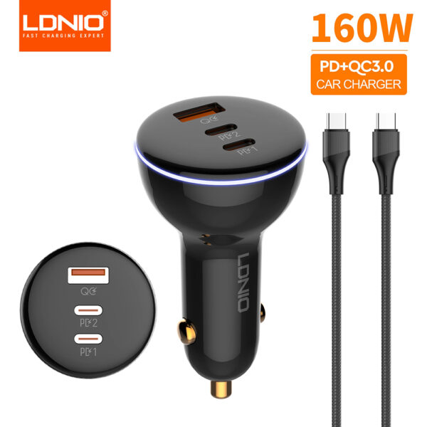 LDNIO C102 160W 3 Ports USB-C Car Charger