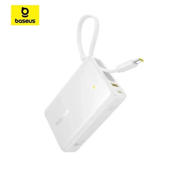 Baseus PicoGo 10000mAh 45W Power Bank with Built-in USB-C Cable – Fast Charging, Compact Design & Travel-Friendly Backup Power