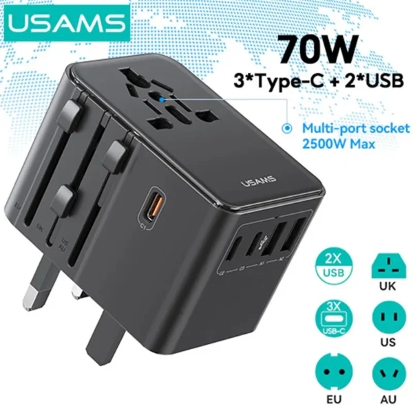 Usams CC310 70W Three Type-C+ Dual USB Universal Travel Adapter