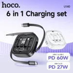 HOCO U140 60W Retractable Charging Data Cable Set – Fast Charging & Data Sync with Portable Design for All Devices