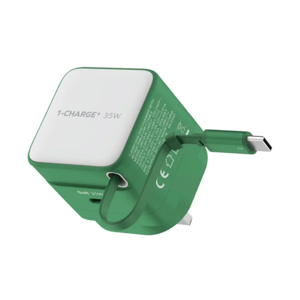 Momax 1-Charge+ 1-Port 35W GaN Charger With Built-In USB-C Cable (CN Plug)