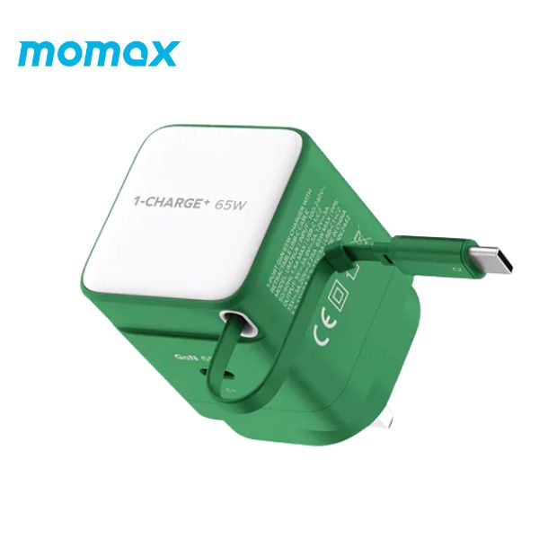 Momax 1-Charge+ 1-Port 65W GaN Charger With Built-In USB-C Cable