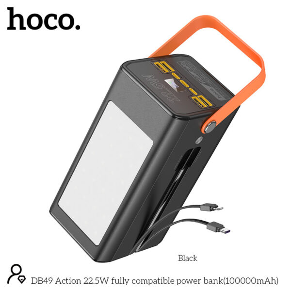 Hoco DB49 22.5W 100000mAh Power Bank – Ultra Large Capacity Fast Charging with Built-in Cable | Long-Lasting Backup for Phones & Devices
