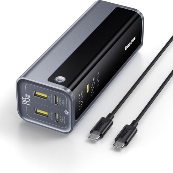 Baseus 145W Laptop Power Bank 20800mAh – Ultra-Fast USB-C Portable Charger with Digital Display | High-Power Backup Battery for Laptops, Smartphones & Tablets