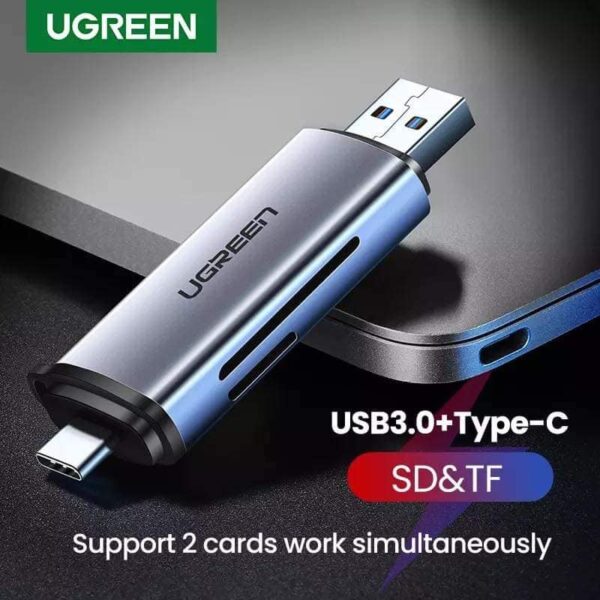 UGREEN 2-in-1 USB-C / USB-A SD TF Memory Card Reader – High-Speed Data Transfer for Laptop, PC & Smartphone