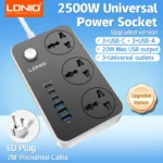 LDNIO SC3604C 2500W Power Strip – Multi-Plug Extension with Fast USB Charging, Surge Protection & Smart Safety Design