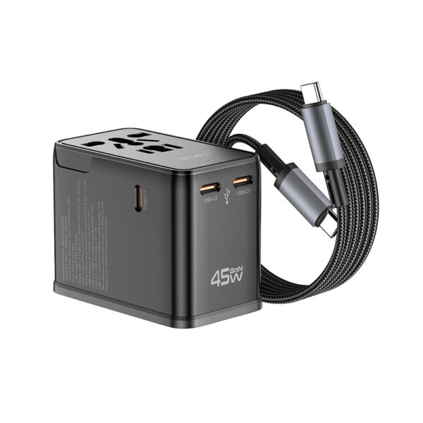 WiWU Wi-UA014 45W Universal Travel Plug Adapter with Charging Cable – Multi-Country Fast Charging Adapter