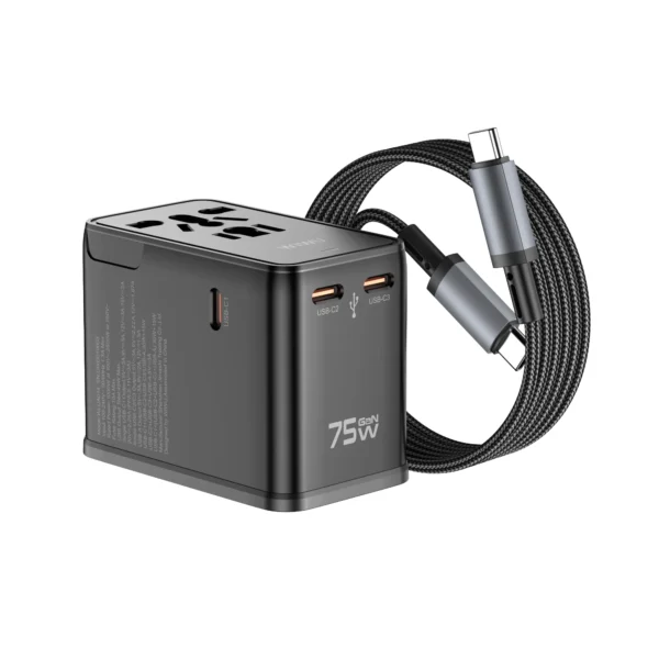 WiWU Wi-UA015 75W Universal Travel Plug Adapter with Charging Cable – Worldwide Compatibility