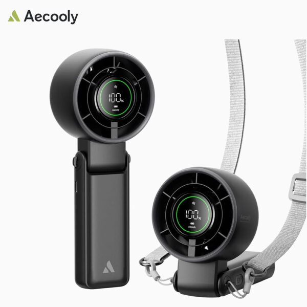 Aecooly Halo 02 Rechargeable Handheld Fan – 3-in-1 Mini Cooling Fan for Travel & Outdoor Use