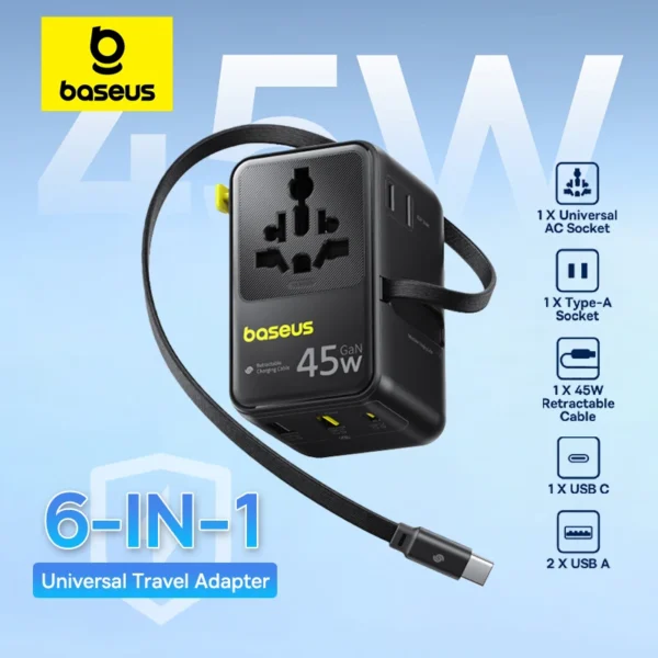 Baseus PicoGo AG11 45W Universal Travel Adapter Fast Charging Worldwide Multi Plug Charger
