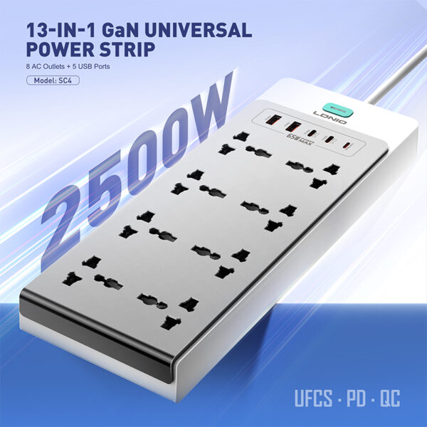 LDNIO SC4 65W GaN Power Strip with PD Fast Charging & Multi USB Ports