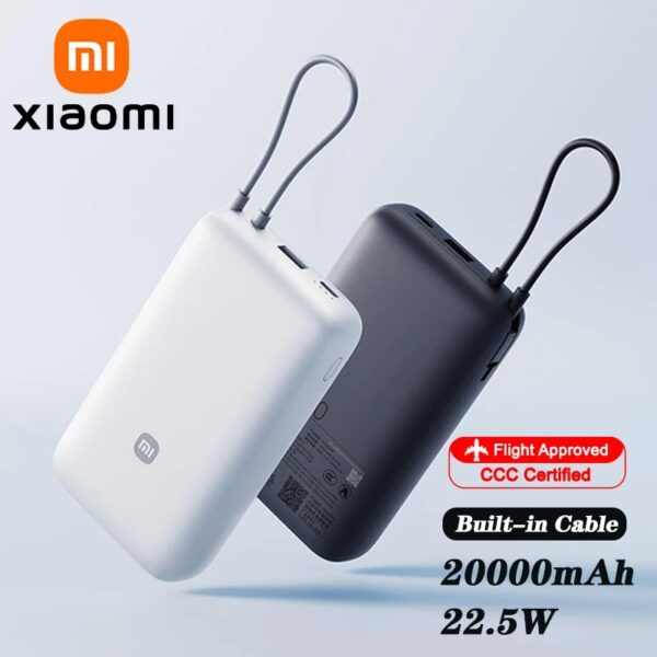 Xiaomi 20000mAh 22.5W Fast Charging Power Bank with Integrated USB-C Cable & Dual Output