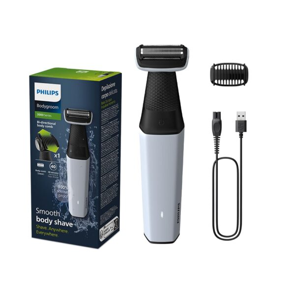 Philips Bodygroom Series 3000 Showerproof Body & Groin Trimmer for Men – Skin-Friendly, Cordless, Wet & Dry Grooming