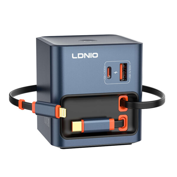 LDNIO Q16 100W GaN Fast Charger Desktop Charging Station | 4-Port USB-C+Lightning Retractable Cable