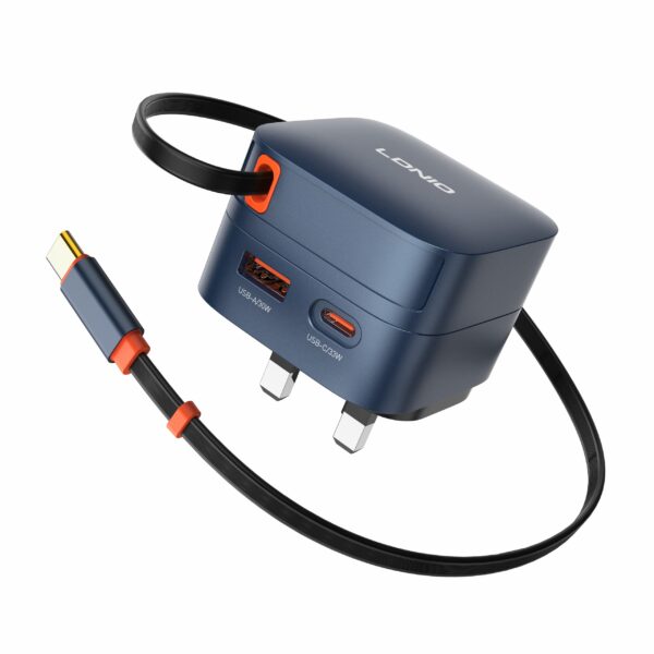 LDNIO Q9 33W Fast Charger with Built-in Retractable Cable | USB-C PD Quick Charge Adapter